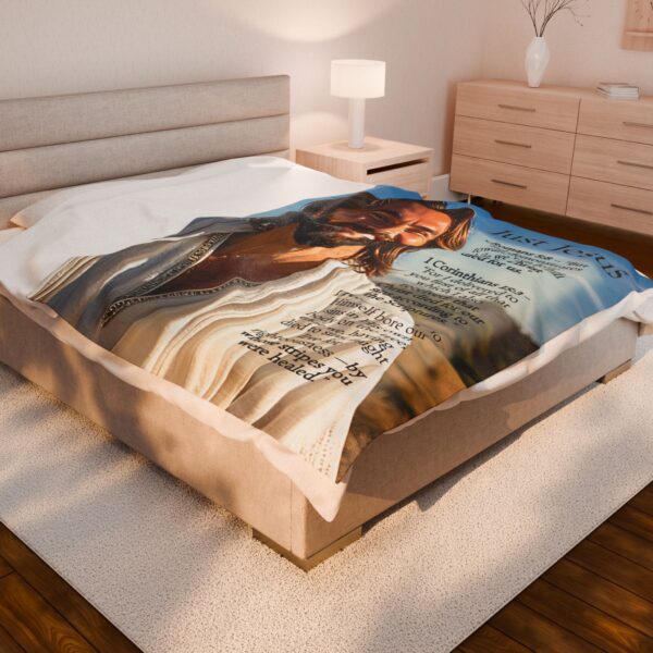 Our "Just Jesus" and Verses on Salvation Design Velveteen Plush Throw Blanket A Cozy Gift for Anniversary, Wedding Faith Home Decor Bedding - Image 4