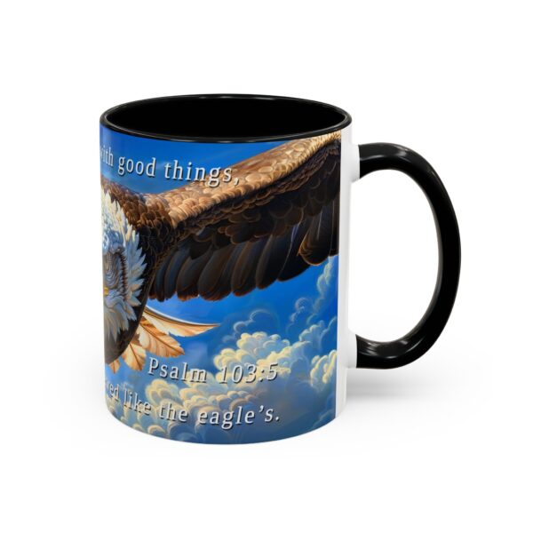 Our inspirational 'Soaring Eagle' and Psalm 103:5 'your youth is renewed like the eagles' design Ceramic Accent Coffee Mug Design is Perfect for Wedding Gifts, Inspirational Decor - Image 2