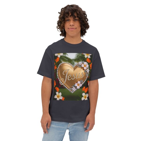 Our "Jesus" 'Diamond Ring-Solid Gold Heart' Design Boxy T-Shirt Inspirational Christian Faith Apparel Unisex Cotton Tee, Oversized Boxy Top T-shirt - Image 8