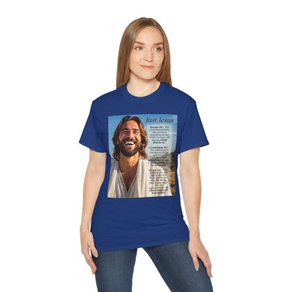 Our inspirational "Just Jesus" and Verses on Salvation Design on a Christian Unisex Cotton T-Shirt, Faith Spiritual Apparel, Love Gift - Image 20