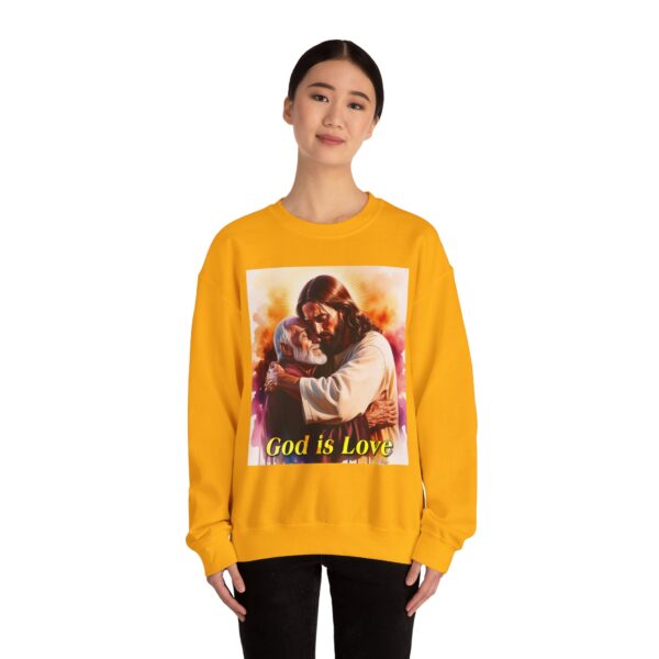 Crewneck Sweatshirt with our "God is Love" series with Jesus hugging papa! Inspirational Biblical Vintage Inspired Gift - Image 8