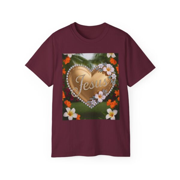 Our inspirational "Jesus" 'Diamond Ring-Solid Gold Heart' Design! on a Christian Unisex Cotton T-Shirt, Faith Spiritual Apparel, Love Gift - Image 11