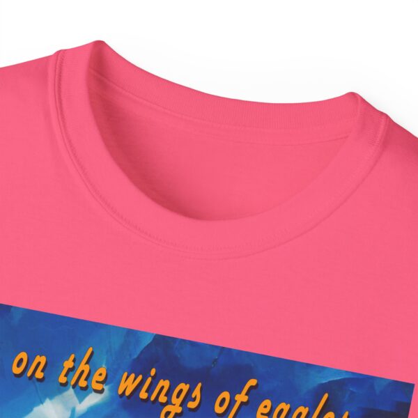 Our "as on the wings of eagles" Cotton T-Shirt with a majestic eagle in flight. Vintage Christian Faith Apparel Unisex Cotton T-Shirt, Thoughtful Quote from Isaiah 40:31! - Image 56