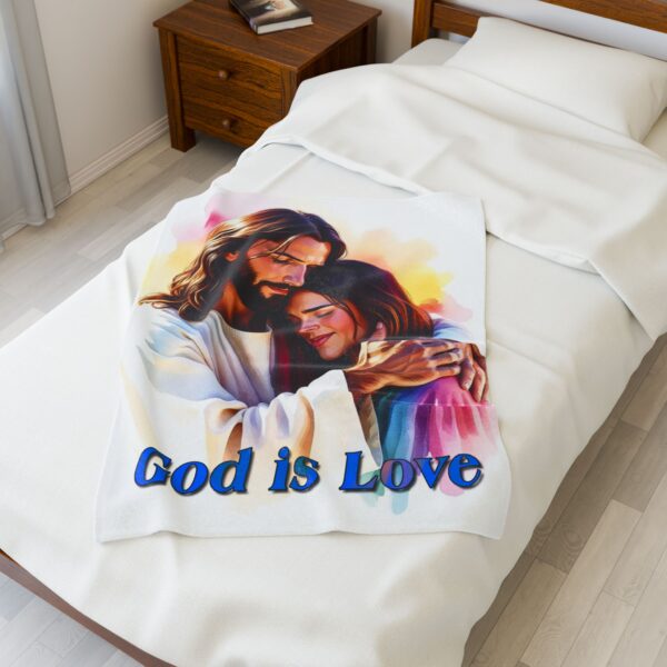 Our "God is Love" series Throw Blanket with an image of Jesus hugging a Young Lady! Inspirational Velveteen Plush Throw Blanket A Cozy Gift for Anniversary, Wedding Faith Home Decor Bedding - Image 11