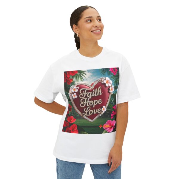 Our "Faith Hope Love" 'Solid Red Heart' Design Boxy T-Shirt Inspirational Christian Faith Apparel Unisex Cotton Tee, Oversized Boxy Top T-shirt - Image 5