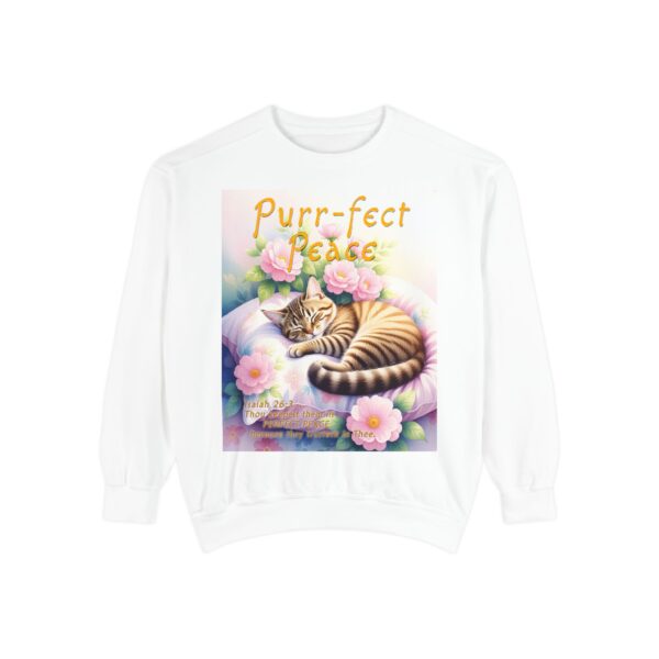Sweatshirt Unisex with "Purr-fect Peace" with a cat in blissful sleep and the verse Isaiah 26:3!  Christian Apparel, Faith-Based Comfort, Jumper, Gift for Believers - Image 3