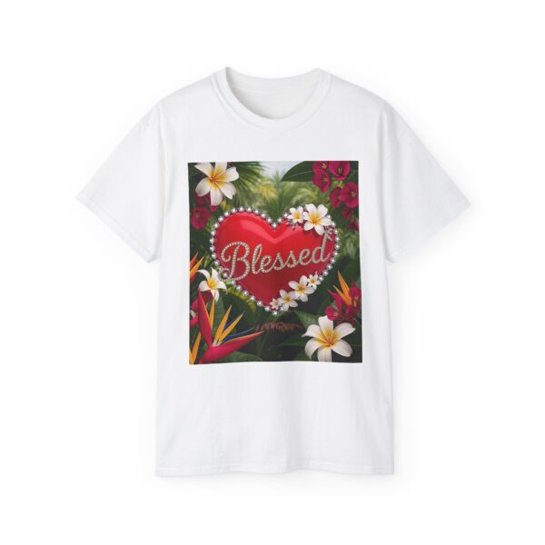 Our inspirational "Blessed" 'Solid Red Heart' Design! on a Christian Unisex Cotton T-Shirt, Faith Spiritual Apparel, Love Gift - Image 7