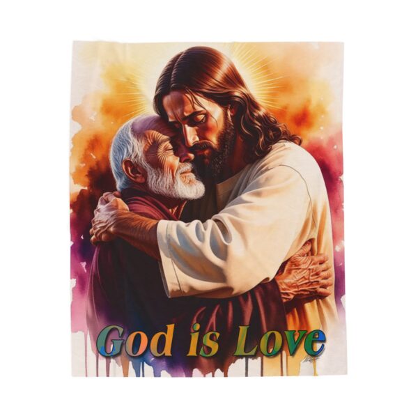 Our "God is Love" series with Jesus hugging Papa! Inspirational Velveteen Plush Throw Blanket Faith Home Decor Bedding - Image 9