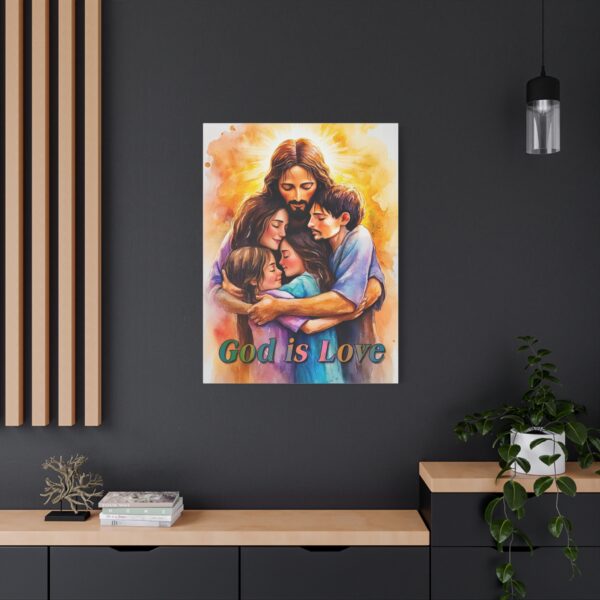 Inspirational Wall Art Canvas "God is Love" Jesus hugging a young family! Christian Home Decor Uplifting Religious Gift Faith-Based Artwork - Image 20