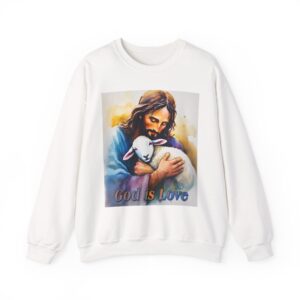 Crewneck Sweatshirt with our "God is Love" series with Jesus hugging a baby lamb! Inspirational Biblical, Vintage Inspired Heavy Sweatshirt, Gift