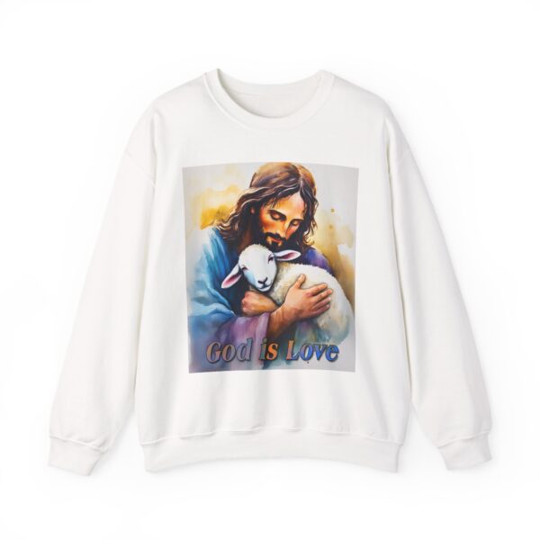 Crewneck Sweatshirt with our "God is Love" series with Jesus hugging a baby lamb! Inspirational Biblical, Vintage Inspired Heavy Sweatshirt, Gift