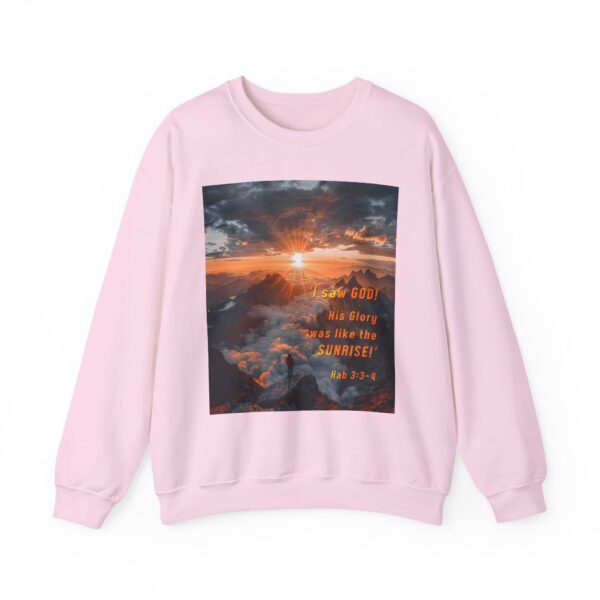 Crewneck Sweatshirt-with our inspirational "His splendor was like the sunrise" design with a quote from Habakkuk 3:3-4!Vintage Inspired Faith Apparel, Gospel Fashion Unisex Heavy - Image 19