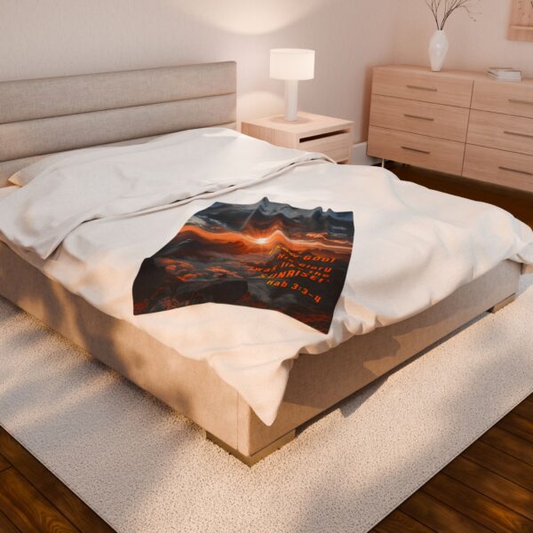 Our "God's Radiance was like the Sunrise" inspirational design with Hab 3:3-4, Velveteen Plush Throw Blanket. A Cozy Gift or Faith Home Decor Bedding - Image 12
