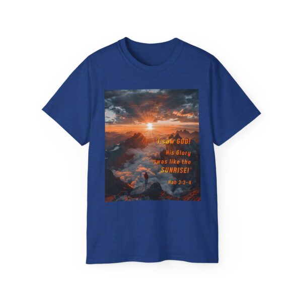 Cotton T-shirt with our inspirational "His splendor was like the sunrise" design with a quote from Habakkuk 3:3-4. Vintage Christian Faith Apparel Unisex Cotton T-Shirt, Thoughtful Quote - Image 22