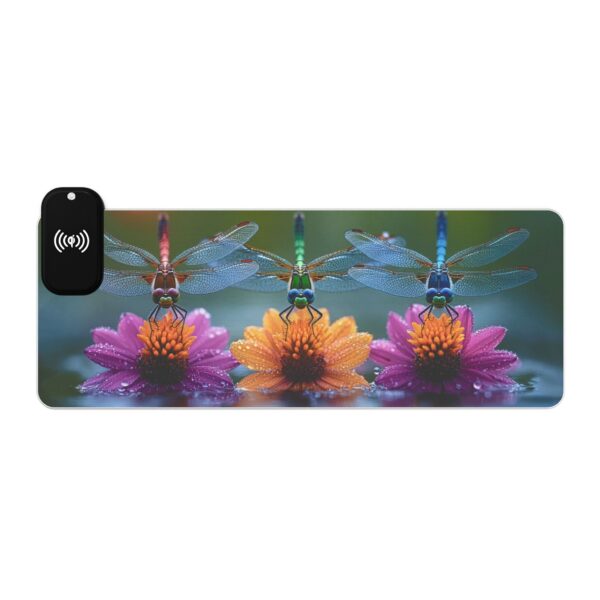 LED + Wireless Charger Gaming Mouse Pad with 'Dragonflies Three' Design, Gaming Desk Accessory, Tech Gift, Home Office Gamer Essentials - Image 4