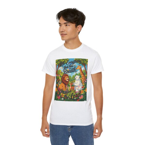 Our inspirational "Let Everything that has Breath Praise the Lord!" Design on a Christian Unisex Cotton T-Shirt, Faith Spiritual Apparel, Love Gift - Image 4