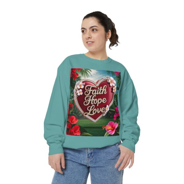 Sweatshirt Unisex our inspirational "Faith Hope Love" 'Solid Red Heart' design. Faith Apparel Gospel Fashion Jumper, Pullover - Image 21