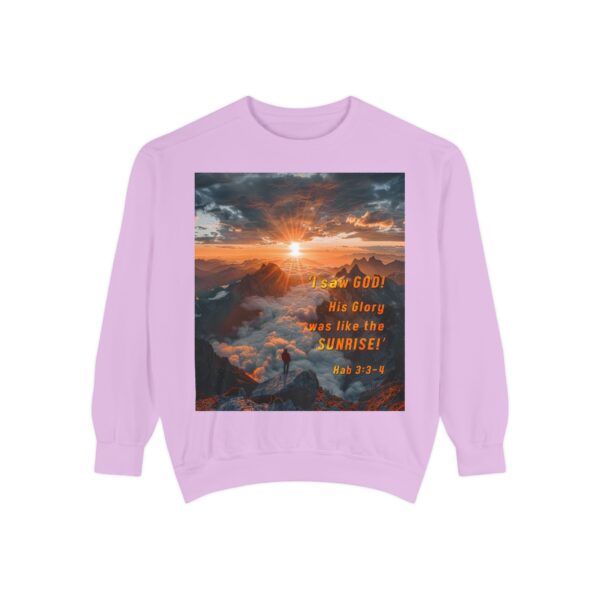 Sweatshirt Unisex our inspirational "His splendor was like the sunrise" design with a quote from Habakkuk 3:3-4! Faith Apparel Gospel Fashion Jumper, Pullover - Image 38