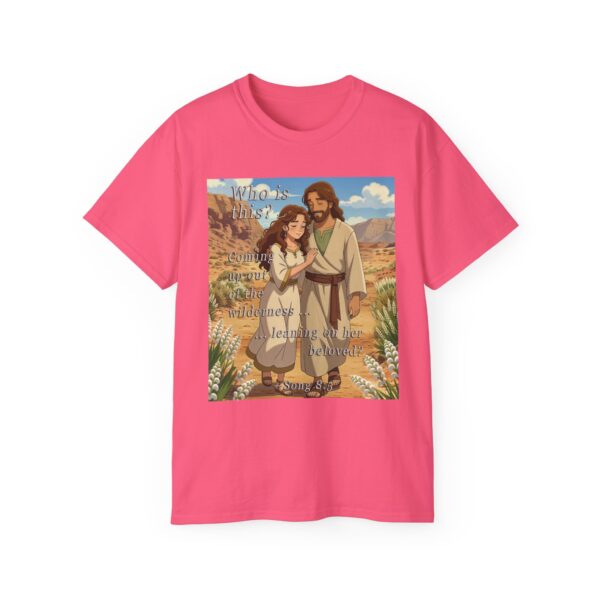 Cotton T-shirt with our inspirational "Who is this?" from Song of Solomon 8:5 ANIME style design. Vintage Christian Faith Apparel Unisex Cotton T-Shirt, Thoughtful Quote - Image 28
