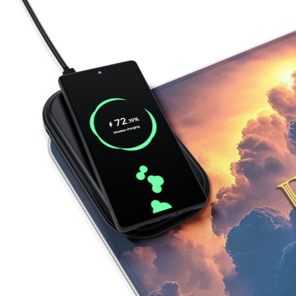 LED + Wireless Charger Gaming Mouse Pad with our 'Storm Light' "Fire Inside" Design, Gaming Desk Accessory, Tech Gift, Home Office Gamer - Image 3