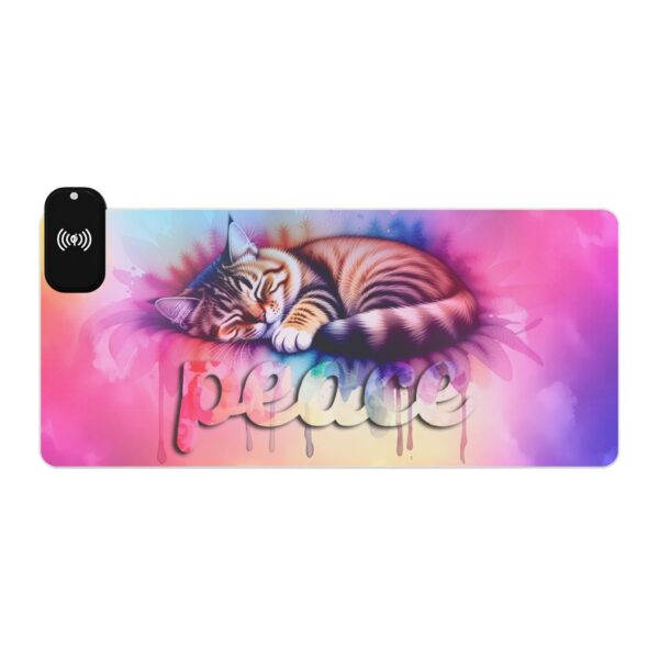 LED + Wireless Charger Gaming Mouse Pad with "Peace" 'colorful sleeping cat' Design, Gaming Desk Accessory, Tech Gift, Home Office Gamer Essentials - Image 4