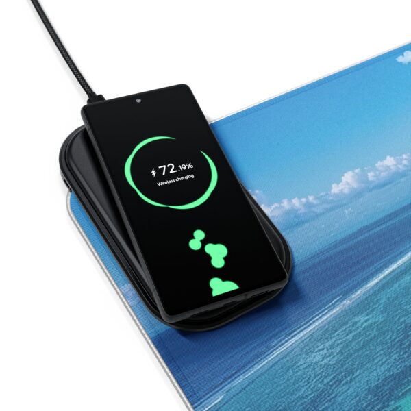 LED + wireless Charging Mouse Pad, Desk Mat, "Little Island" Design, Tech Gift, Home Office Essentials Inspirational - Image 4