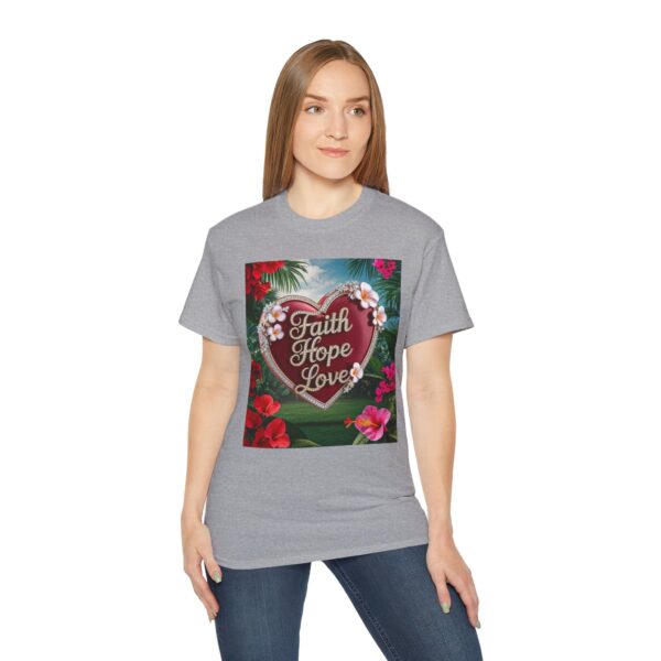 Our inspirational "Faith Hope Love" 'Solid Red Heart' Design! on a Christian Unisex Cotton T-Shirt, Faith Spiritual Apparel, Love Gift - Image 12