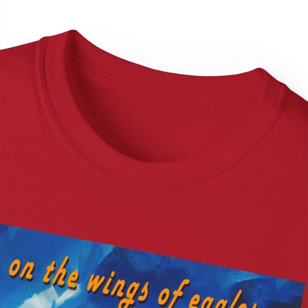 Our "as on the wings of eagles" Cotton T-Shirt with a majestic eagle in flight. Vintage Christian Faith Apparel Unisex Cotton T-Shirt, Thoughtful Quote from Isaiah 40:31! - Image 60