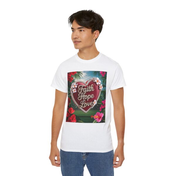 Our inspirational "Faith Hope Love" 'Solid Red Heart' Design! on a Christian Unisex Cotton T-Shirt, Faith Spiritual Apparel, Love Gift - Image 10