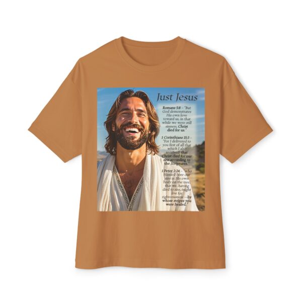 Our inspirational "Just Jesus" and Verses on Salvation Design on a Unisex Oversized Box Tshirt, Religious Graphic Top, Bible Verse Apparel - Image 9