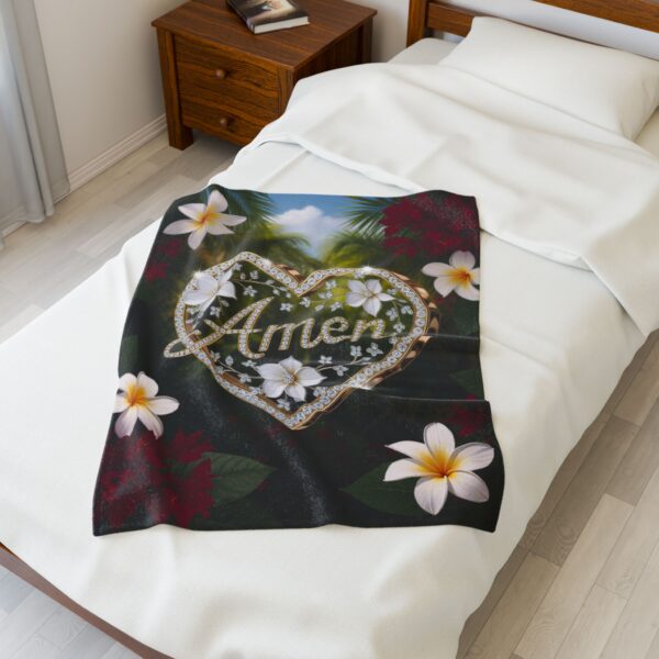 Our Beautiful "Amen" Inspirational 'Diamond Ring Heart' Design! Velveteen Plush Throw Blanket - A Cozy Gift for Anniversary, Home Decor, Bedding - Image 5