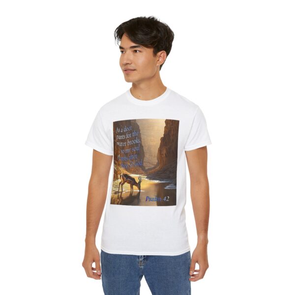 Our inspirational Psalm 42 'As a Deer Pants' in design! Christian Unisex Cotton T-Shirt, Faith Spiritual Apparel, Love Gift - Image 4