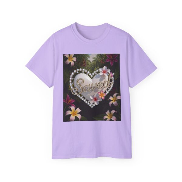 Our inspirational "Saved" 'Pure White Heart' Design! on a Christian Unisex Cotton T-Shirt, Faith Spiritual Apparel, Love Gift - Image 25