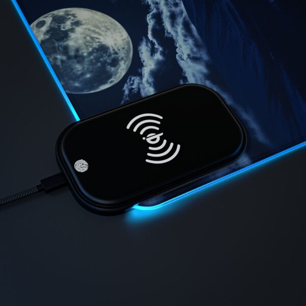 LED + Wireless Charger Gaming Mouse Pad with 'Wolf Moon' Design, Gaming Desk Accessory Tech Gift Home Office Gamer Essentials - Image 6