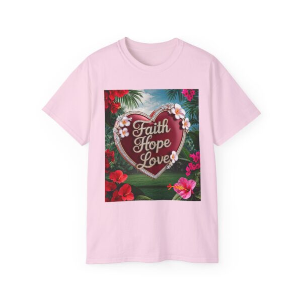 Our inspirational "Faith Hope Love" 'Solid Red Heart' Design! on a Christian Unisex Cotton T-Shirt, Faith Spiritual Apparel, Love Gift - Image 27