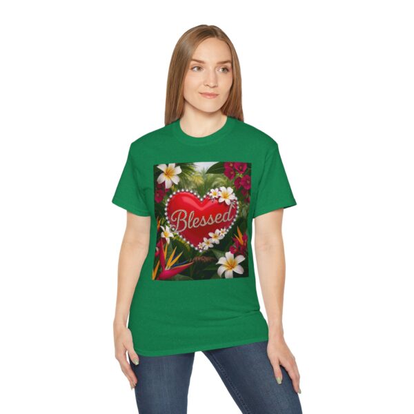 Our inspirational "Blessed" 'Solid Red Heart' Design! on a Christian Unisex Cotton T-Shirt, Faith Spiritual Apparel, Love Gift - Image 18