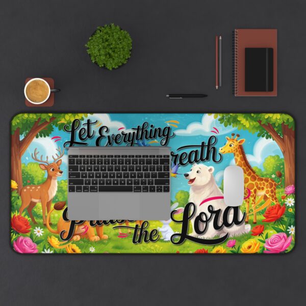 Inspirational Desk Mat with our vibrant "Let Everything that has Breath Praise the Lord!" Design. Mouse Pad, Office Decor Desk Accessory, Gaming Pad, Computer Mat, Non-Slip - Image 7