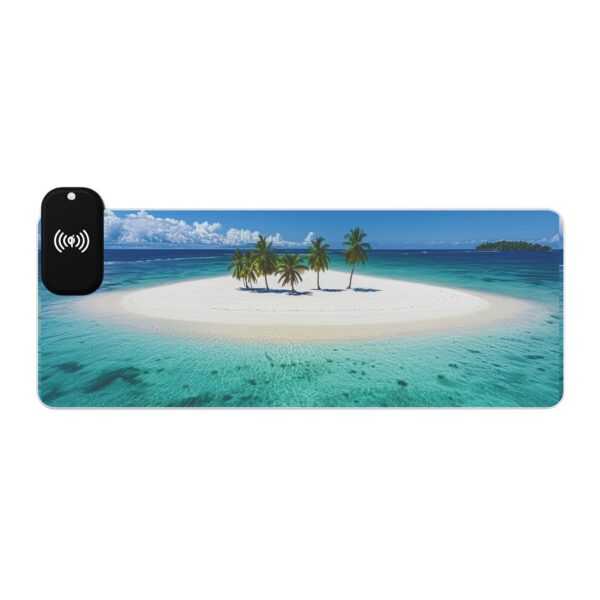 LED + wireless Charging Mouse Pad, Desk Mat, "Five Palm Island" Design, Tech Gift, Home Office Essentials Inspirational - Image 4