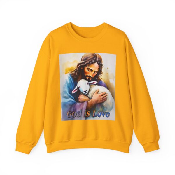 Crewneck Sweatshirt with our "God is Love" series with Jesus hugging a baby lamb! Inspirational Biblical, Vintage Inspired Heavy Sweatshirt, Gift - Image 5