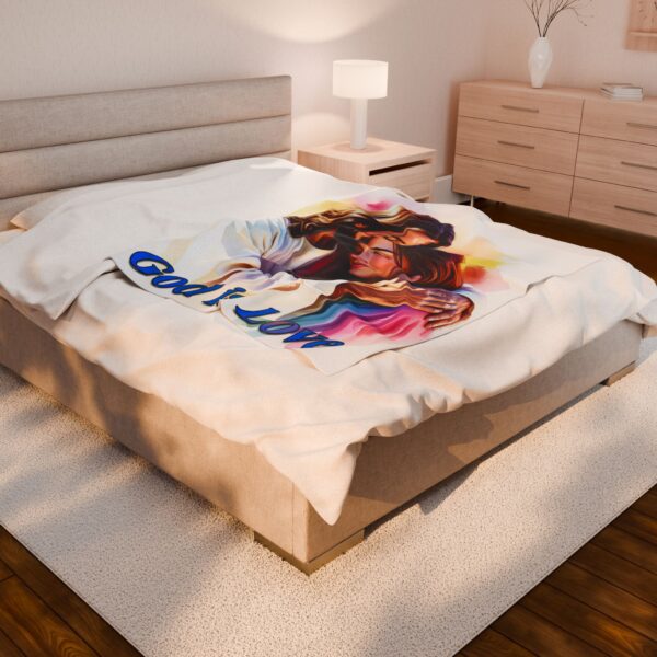 Our "God is Love" series Throw Blanket with an image of Jesus hugging a Young Lady! Inspirational Velveteen Plush Throw Blanket A Cozy Gift for Anniversary, Wedding Faith Home Decor Bedding - Image 8