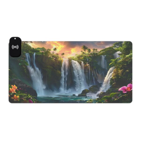LED + Wireless Charger Gaming Mouse Pad with 'Philippine Waterfall' Design, Gaming Desk Accessory, Tech Gift, Home Office Gamer Essentials - Image 10