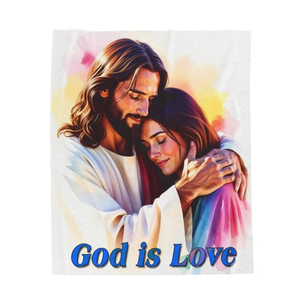 Our "God is Love" series Throw Blanket with an image of Jesus hugging a Young Lady! Inspirational Velveteen Plush Throw Blanket A Cozy Gift for Anniversary, Wedding Faith Home Decor Bedding - Image 5