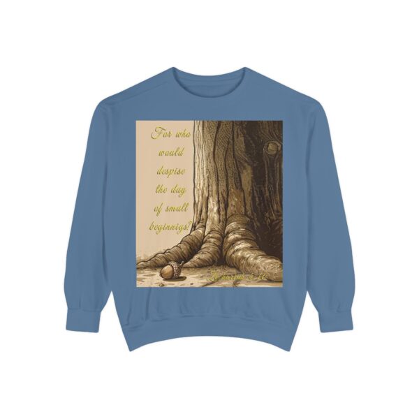 Sweatshirt Unisex with our Inspirational "Day of Small Beginnings" with thoughtful quote from Zech 4:10 and Acorn-Oak Tree design! Faith Apparel Gospel Fashion Jumper, Pullover - Image 30