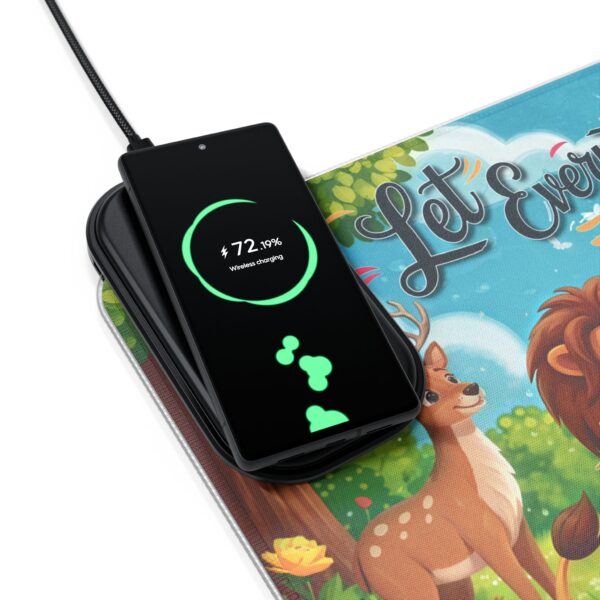 LED + Wireless Charger Gaming Mouse Pad with  inspirational "Let Everything that has Breath Praise the Lord!" Design, Gaming Desk Accessory, Tech Gift, Home Office Gamer Essentials - Image 3