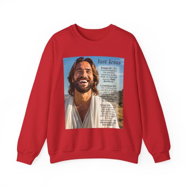 Crewneck Sweatshirt with our inspirational "Just Jesus" and Verses on Salvation Design! Vintage Inspired Faith Apparel, Gospel Fashion Unisex Heavy - Image 21