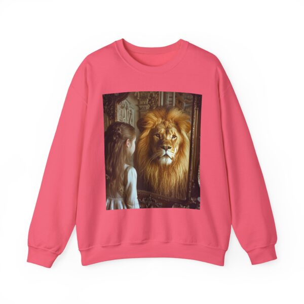 Crewneck Sweatshirt with our 'Lion in the Mirror' Inspirational design! Inspirational Biblical, Vintage, Lion of Judah and Aslan-Inspired Gift - Image 4