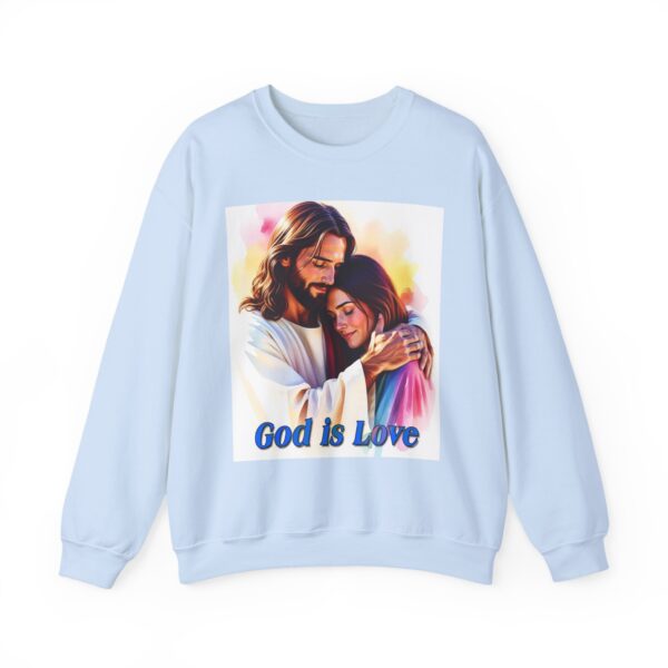 Crewneck Sweatshirt with our "God is Love" series with Jesus hugging a young lady! Inspirational Biblical, Vintage Inspired Gift - Image 15