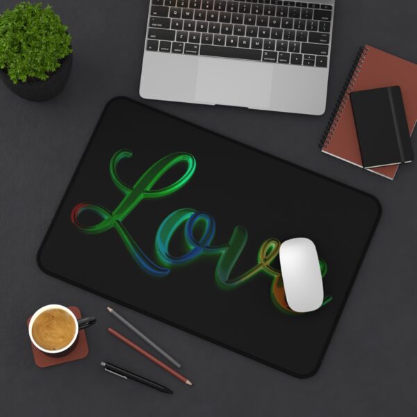 Inspirational Desk Mat with our "Love" 'light in darkness' Design. Mouse Pad, Office Decor Desk Accessory, Gaming Pad, Computer Mat, Non-Slip - Image 3