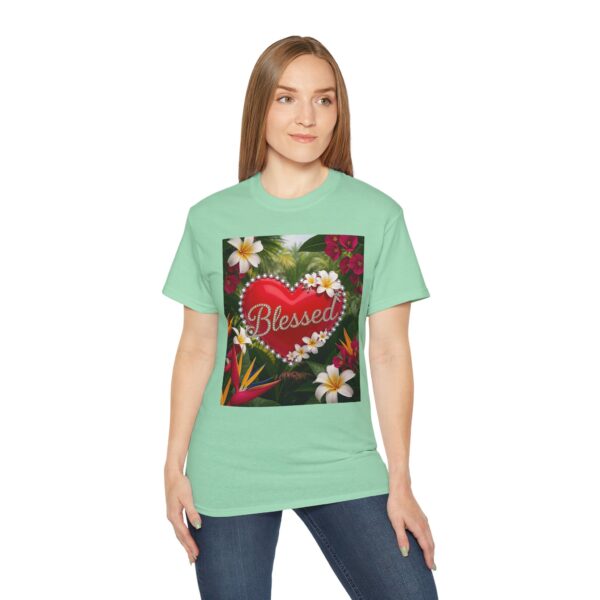 Our inspirational "Blessed" 'Solid Red Heart' Design! on a Christian Unisex Cotton T-Shirt, Faith Spiritual Apparel, Love Gift - Image 16