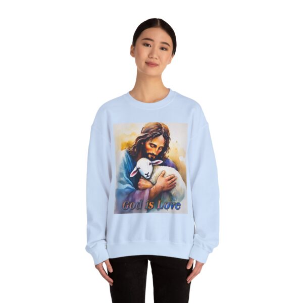Crewneck Sweatshirt with our "God is Love" series with Jesus hugging a baby lamb! Inspirational Biblical, Vintage Inspired Heavy Sweatshirt, Gift - Image 12